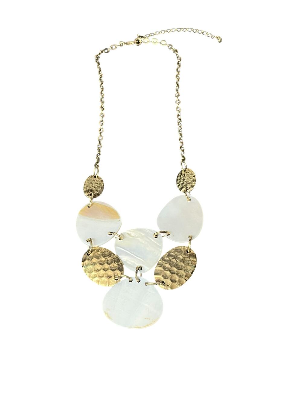 Nina Ricci Mother Of Pearl & Brass Tone Statement/Bib Necklace